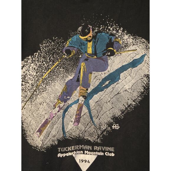 Anvil Other - Vintage 90's Faded Black Down Hill Ski Long Sleeve T Shirt Gift Travel Outdoor